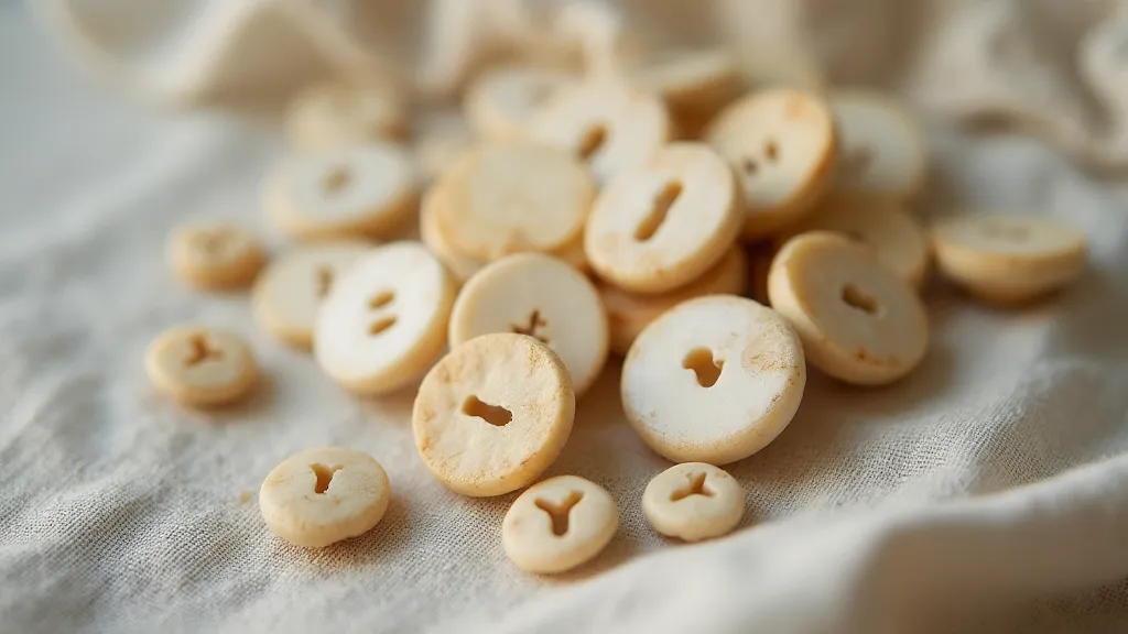 Antique bone buttons on linen cloth