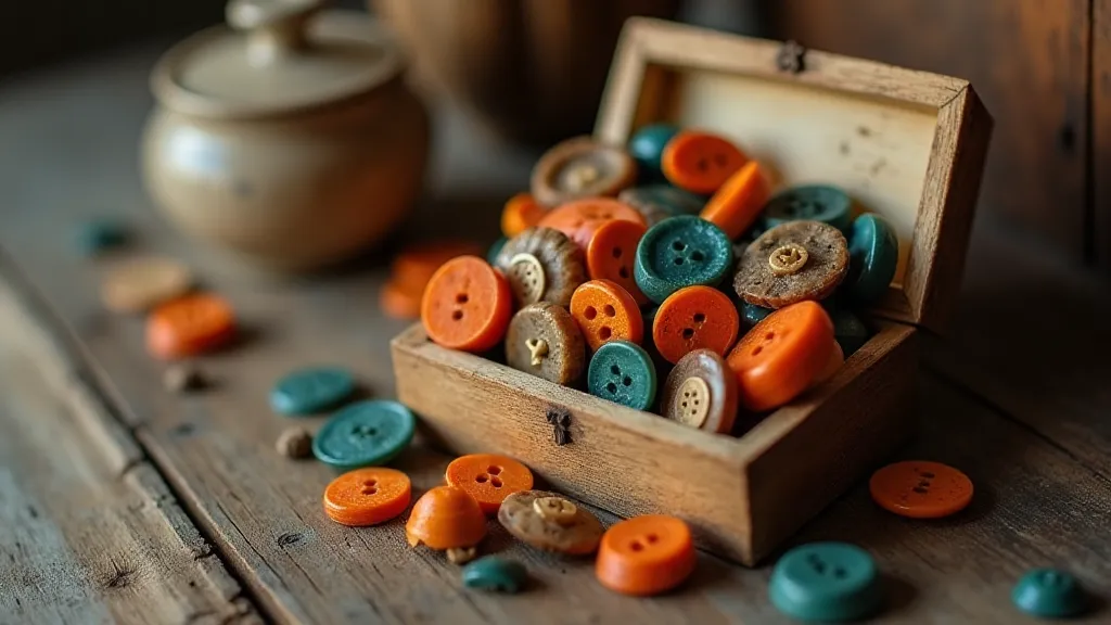Vintage celluloid buttons in an antique box