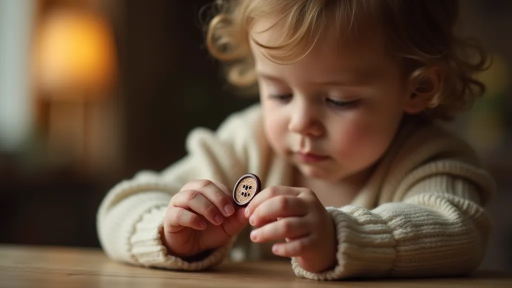 Child holding a vintage button