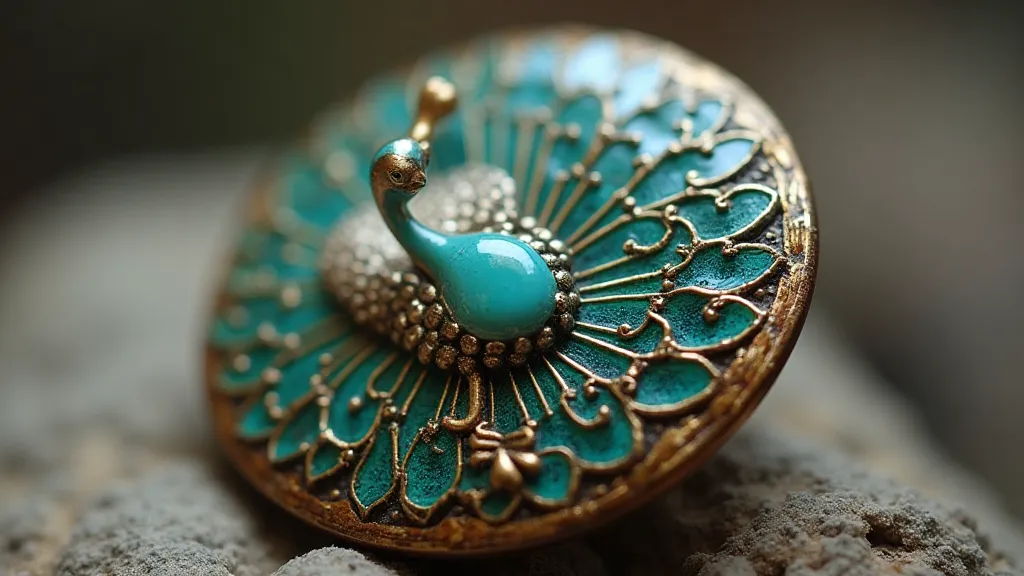 Vintage cloisonné peacock button
