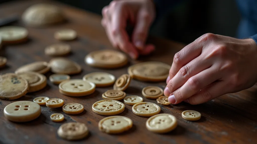 Collector sorting antique bone buttons