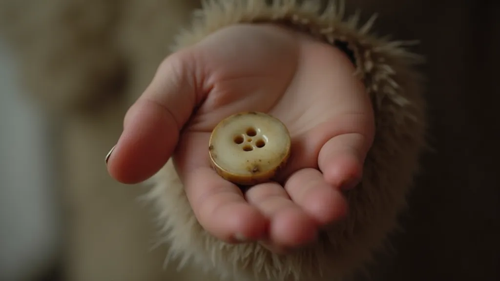 Antique horn button held in a hand