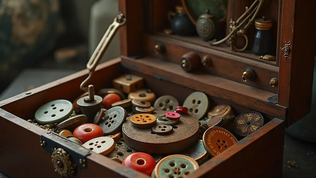 Vintage Sewing Box with Buttons