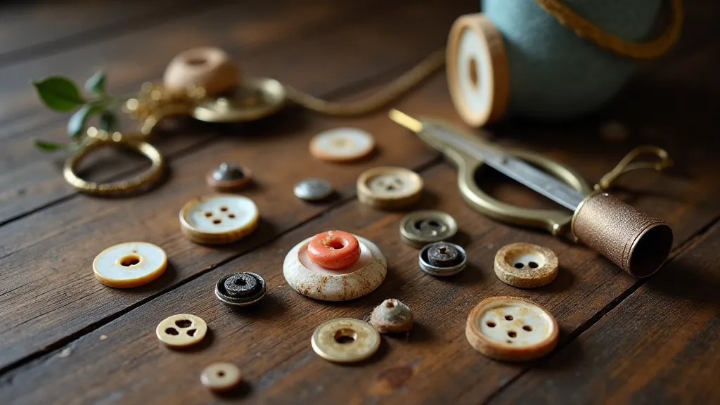 Vintage sewing kit with antique buttons